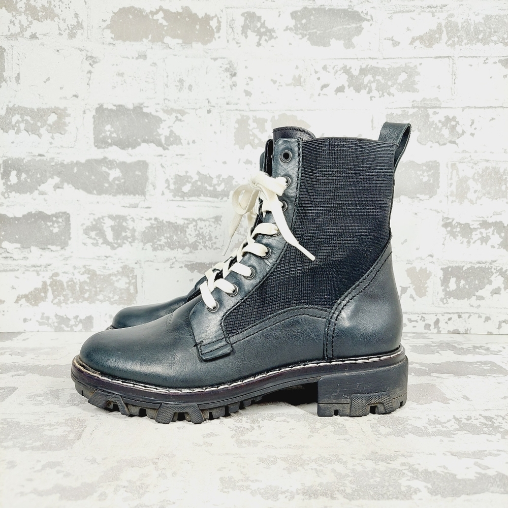LIKE NEW rag & bone Black Leather Shiloh Combat Ankle Lace Up Boots i880